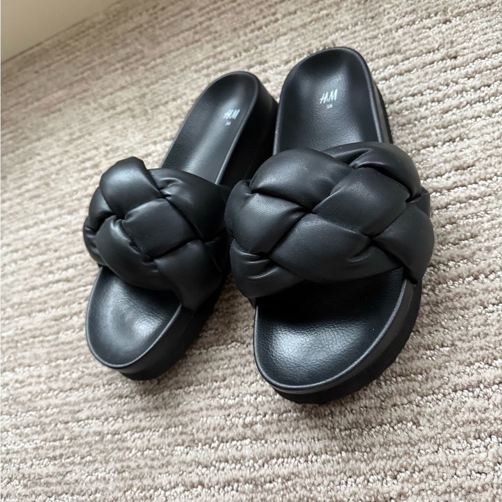 H&M Women's Black Braided Slide Sandals